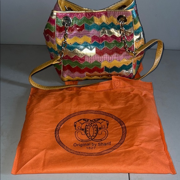 Vintage/Rare/HTF Sharif Leather Snakeskin Multicolor Chevron Patterned Bag - Picture 11 of 11